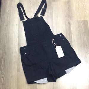 NWT Womens Wax Jean Black Denim Short Overalls (Size 1XL)